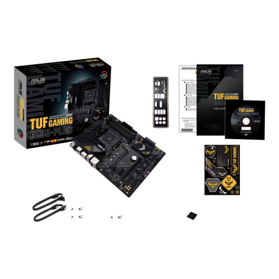Дънна платка ASUS TUF GAMING B550-PLUS ATX MB PCIe 4.0 dual M.2 10 DrMOS power stages 2.5Gb Ethernet HDMI DisplayPort SATA 6Gbps USB3.2 Gen 2