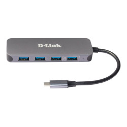 USB хъб D-LINK USB-C to 4 Port USB 3.0 Hub with USB-C Power Delivery 60W