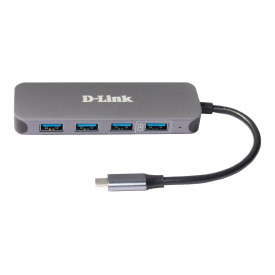 USB хъб D-LINK USB-C to 4 Port USB 3.0 Hub with USB-C Power Delivery 60W