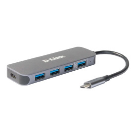 USB хъб D-LINK USB-C to 4 Port USB 3.0 Hub with USB-C Power Delivery 60W