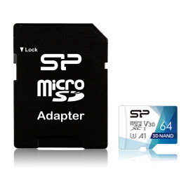 Карта памет SILICON POWER memory card Superior Pro Micro SDXC 64GB UHS-I U3 V30 +adapter
