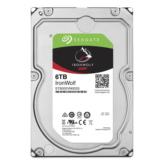 Вътрешен твърд диск SEAGATE NAS HDD 6TB IronWolf 5400rpm 6Gb/s SATA 256MB cache 3.5 inch 24x7 for NAS and RAID Rackmount systems BLK