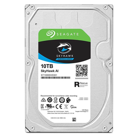 Вътрешен твърд диск SEAGATE Surveillance AI Skyhawk 10TB HDD SATA 6Gb/s 256MB cache 8.9cm 3.5 inch BLK