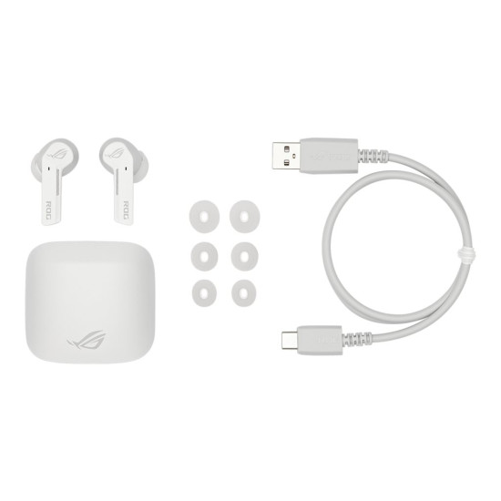 Слушалки ASUS ROG CETRA TRUE WIRELESS Gaming Headphones White Low-Latency Bluetooth Earbuds Active Noise Cancelation 27-Hour Battery Life