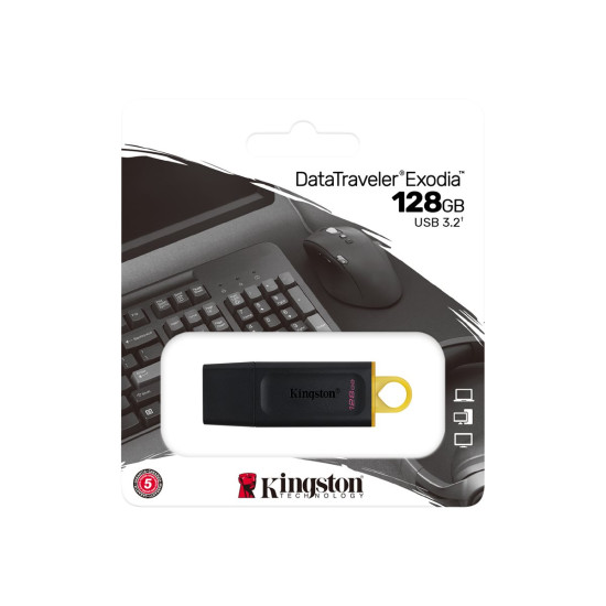 Флаш памет Kingston DataTraveler Exodia, 128GB, USB3.2 Gen1, Black + Yellow
