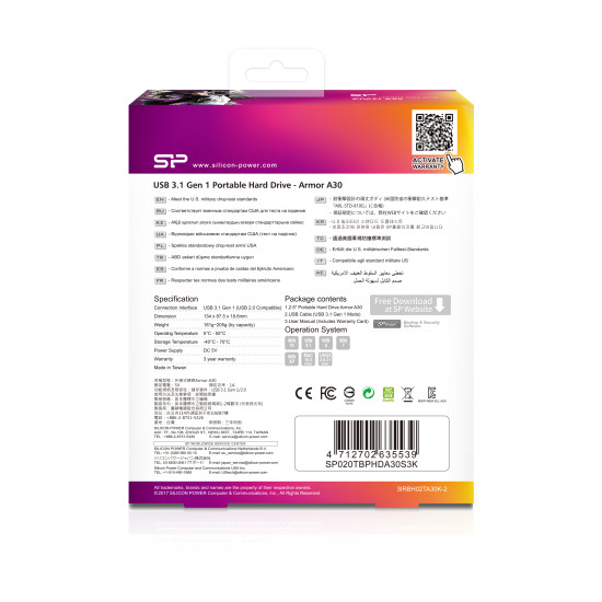 Външен твърд диск SILICON POWER Armor A30 2TB Black