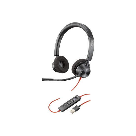 Слушалки HP Poly Blackwire 3325 Blackwire 3300 series headset on-ear wired active noise cancelling 3.5mm jack USB-A black Microsoft Teams