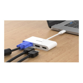 USB хъб D-LINK USB-C 3-port video adapter with HDMI Displayport VGA