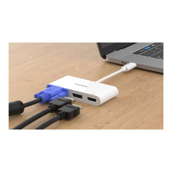 USB хъб D-LINK USB-C 3-port video adapter with HDMI Displayport VGA