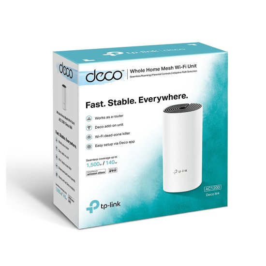 Безжична Wi-Fi система TP-Link Deco E4 (1-Pack), AC1200 Mesh, 867 Mbps (5 GHz) / 300 Mbps (2.4 GHz), 2 антени, Mu-Mimo, 2 x LAN