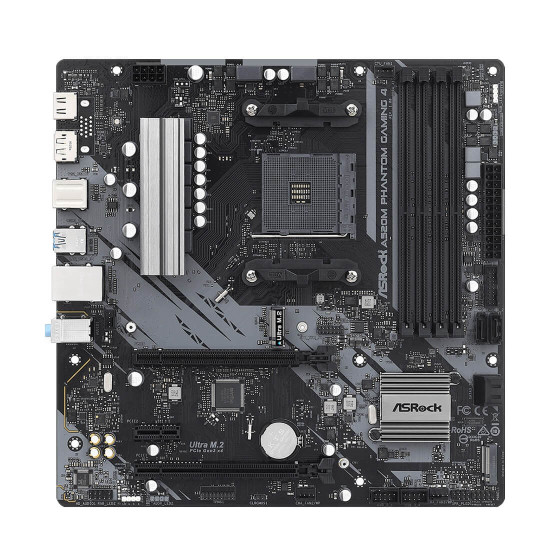 Дънна платка ASRock A520M Phantom Gaming 4, mATX, AM4, 4x DDR4, 2x PCIe 3.0 x16
