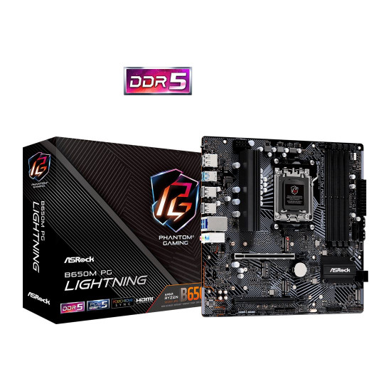 Дънна платка ASRock B650M PG Lightning, AM5, 4x DDR5, 1x PCIe 4.0 x16, mATX