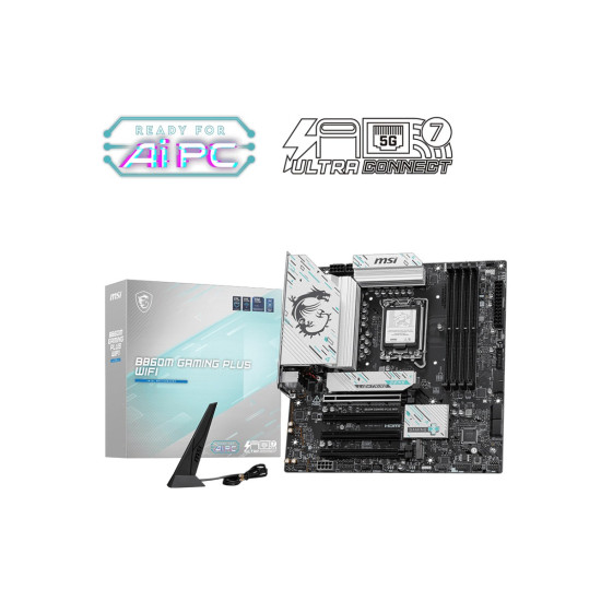 Дънна платка MSI PRO B860M GAMING PLUS WIFI, mATX, LGA 1851, 4x DDR5, 4x PCIe x16