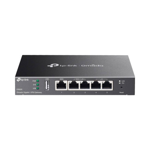 Гейтуей TP-Link Omada ER605 VPN, 1 x Gigabit WAN, 1x Gigabit LAN, 3 x WAN/LAN, 128 MB DRAM, 16MB SPI Flash, IPSec, L2TP, PPTP, OpenVPN, SPI Firewall, DoS защита, 4KV защита от мълнии