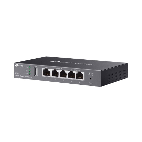 Гейтуей TP-Link Omada ER605 VPN, 1 x Gigabit WAN, 1x Gigabit LAN, 3 x WAN/LAN, 128 MB DRAM, 16MB SPI Flash, IPSec, L2TP, PPTP, OpenVPN, SPI Firewall, DoS защита, 4KV защита от мълнии