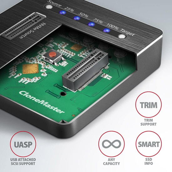 SSD докинг станция AXAGON ADSA-M2C SuperSpeed, USB-C + USB 3.2, M.2 2230, M.2 2242, M.2 2260, M.2 2280, M.2 22110