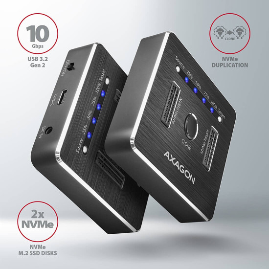 SSD докинг станция AXAGON ADSA-M2C SuperSpeed, USB-C + USB 3.2, M.2 2230, M.2 2242, M.2 2260, M.2 2280, M.2 22110