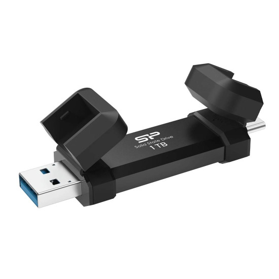 Външен SSD диск Silicon Power DS72, 1TB, USB 3.2 Gen 2, Dual USB-C/USB-A, до 1050MB/s, Black