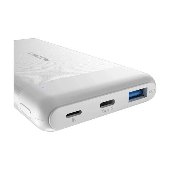 Външна батерия Canyon PB-109, 10000 mAh, PD 18W, QC 3.0, 20W, White