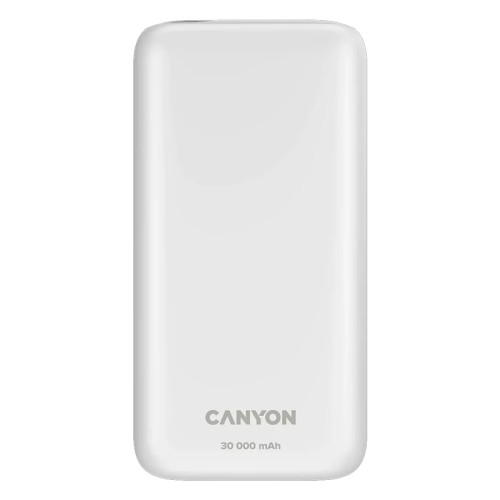 Външна батерия Canyon PB-301, 30000 mAh, LED дисплей, USB-C PD 20W, 2 x USB-A QC 3.0, White