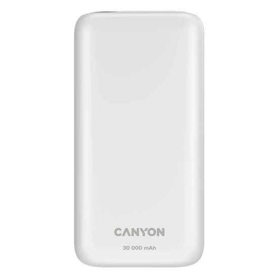 Външна батерия Canyon PB-301, 30000 mAh, LED дисплей, USB-C PD 20W, 2 x USB-A QC 3.0, White