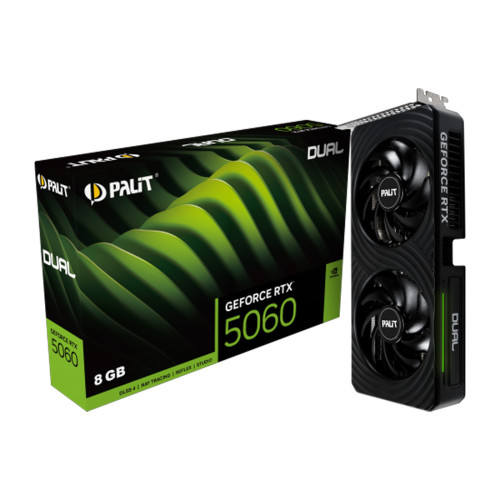 Видеокарта PALIT GeForce RTX 5060 Dual, 8GB GDDR6, 128-bit, 1xHDMI 2.1b, 3xDP 2.1b, 550W