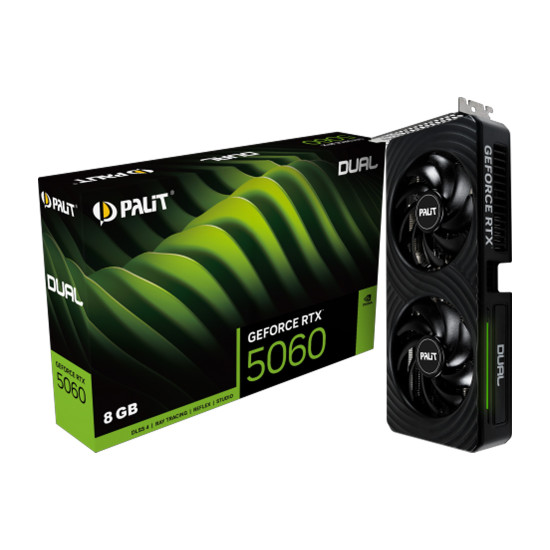Видеокарта PALIT GeForce RTX 5060 Dual, 8GB GDDR6, 128-bit, 1xHDMI 2.1b, 3xDP 2.1b, 550W