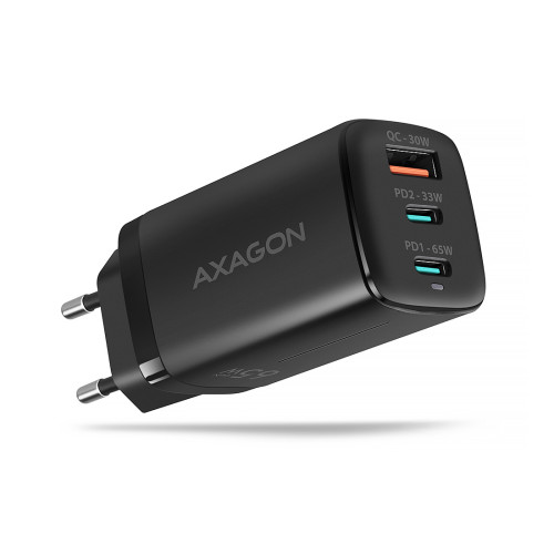 Зарядно Axagon ACU-DPQ65 GaN wall charger, Black
