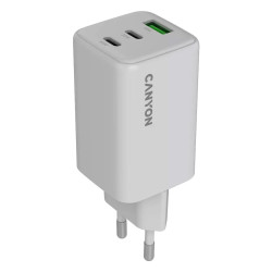 Зарядно CANYON CU65ACC GaN, 65W, 2xPD, 1xQC, EU, White