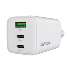 Зарядно CANYON CU65ACC GaN, 65W, 2xPD, 1xQC, EU, White