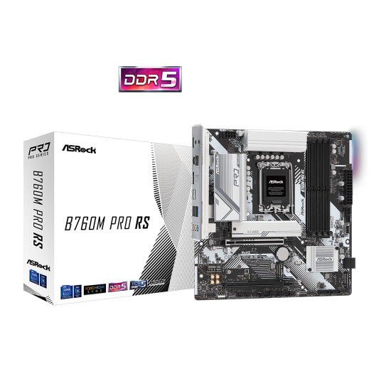 Дънна платка ASRock B760M Pro RS, micro ATX, Socket LGA1700, 4x DDR5, 1x PCIe 5.0 x16