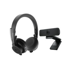 Комплект безжични слушалки Logitech Zone + Уеб камера Logitech C925e, Bluetooth/USB, Full HD 1080p, UC/Teams сертифицирани, Graphite