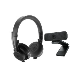Комплект безжични слушалки Logitech Zone + Уеб камера Logitech C925e, Bluetooth/USB, Full HD 1080p, UC/Teams сертифицирани, Graphite