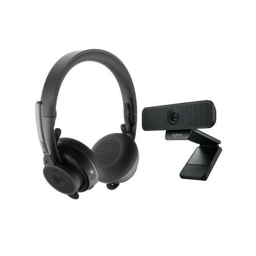 Комплект безжични слушалки Logitech Zone + Уеб камера Logitech C925e, Bluetooth/USB, Full HD 1080p, UC/Teams сертифицирани, Graphite