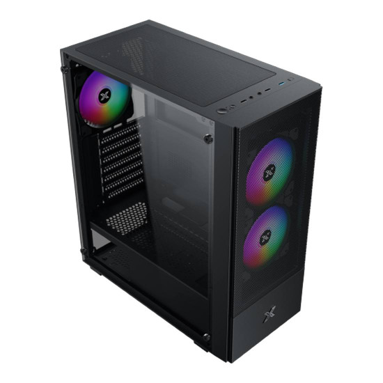 Кутия за компютър Hero II Air 3F Black EN41655, ATX/M-ATX/MINI ITX, USB3.0 x1, USB2.0 x2, HD AUDIO, Front Meshed Grill & Left TG, 3PCS Z20F Fixed LED Fan