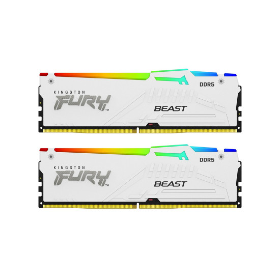 RAM памет Kingston FURY Beast RGB KF560C36BWEAK2-64, 64GB, 2x32GB, DDR5, 6000MHz, CL36, 288-Pin DIMM, 1.35V, RGB, White, XMP 3.0 / EXPO, Kit of 2