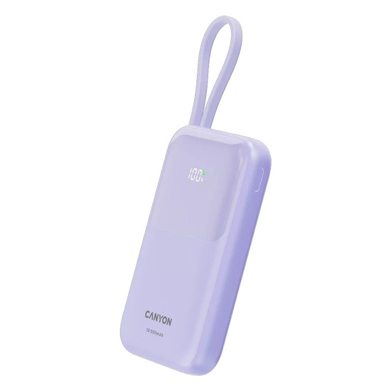 Външна батерия Canyon USB-C Power Bank, 10000mAh, QC 3.0, PD 22.5W, Purple