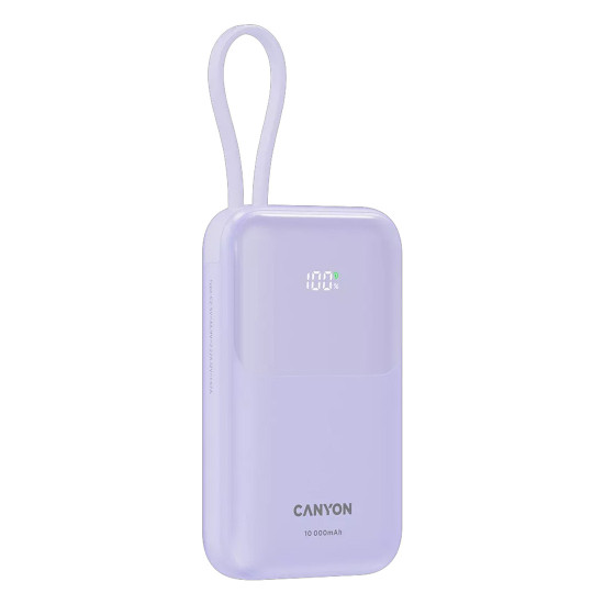 Външна батерия Canyon USB-C Power Bank, 10000mAh, QC 3.0, PD 22.5W, Purple