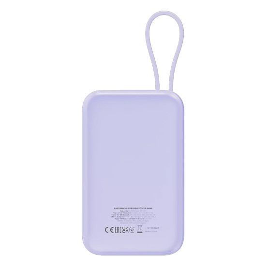 Външна батерия Canyon USB-C Power Bank, 10000mAh, QC 3.0, PD 22.5W, Purple