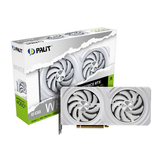 Видеокарта Palit GeForce RTX 4060Ti White, 8GB GDDR6, 128-bit, 1x HDMI 2.1a, 3x DP 1.4a, 1x 8-pin