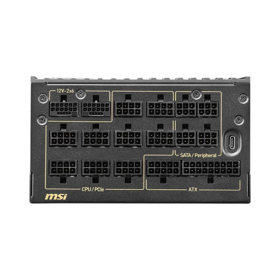 Захранване MSI MEG Ai1600T PCIE5, 1600 W, 80 Plus Titanium, 2 x PCIe 5.1 кабела, ATX 3.1, Mystic Light, Interleaved PFC