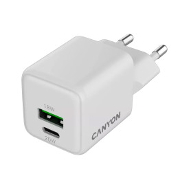 Зарядно CANYON CU20AC GaN, 20W, 1xPD, 1xQC, EU, White
