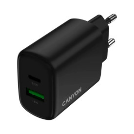 Зарядно CANYON OnCharge 200, 20W, 1xPD, 1xQC, EU, Black