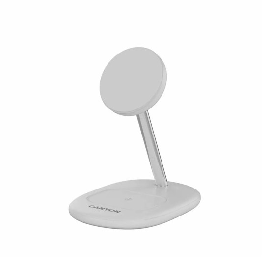 Безжично зарядно CANYON OnCharge 205, 15W, Qi2, 2 в 1, White