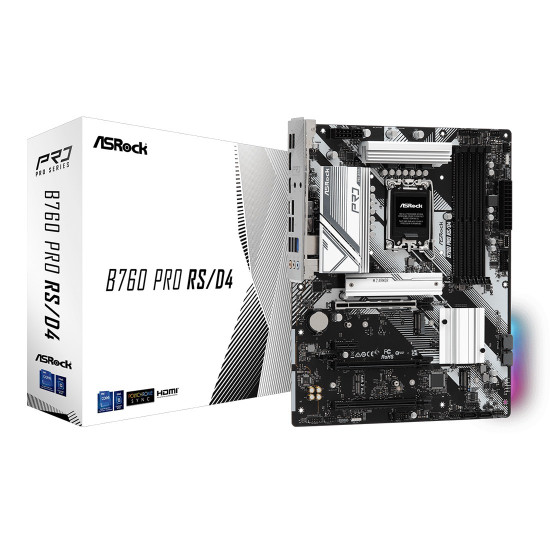 Дънна платка ASRock B760 Pro RS, ATX, Socket LGA1700, 4x DDR4, 2x PCIe 4.0 x16