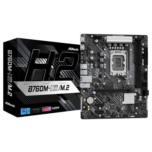 Дънна платка ASRock B760M-H2/M.2, Micro ATX, LGA1700, DDR5, HDMI, PCIe 4.0, 2.5G LAN, 2x M.2