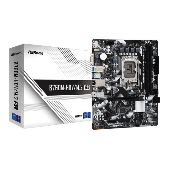 Дънна платка ASRock B760M-HDV/M.2 D4, mATX, Socket LGA1700, 2x DDR4, 1x PCIe 4.0 x16