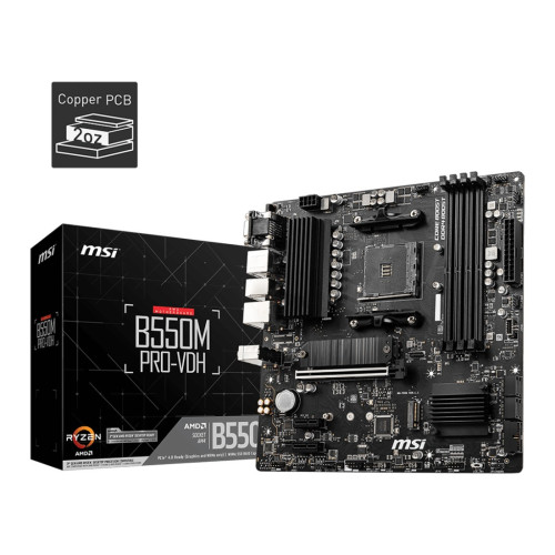 Дънна платка MSI B550M PRO-VDH, mATX, Socket AM4, AMD B550, Dual Channel DDR4, 1x PCIe 4.0/3.0 x16