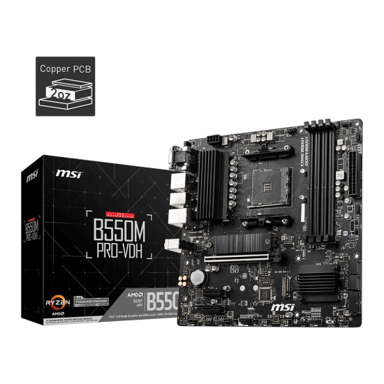 Дънна платка MSI B550M PRO-VDH, mATX, Socket AM4, AMD B550, Dual Channel DDR4, 1x PCIe 4.0/3.0 x16