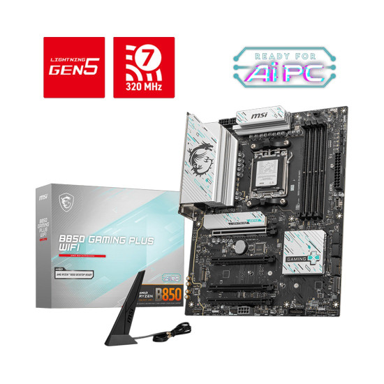 Дънна платка MSI B850 GAMING PLUS WIFI, ATX, Socket AM5, 4x DDR5, 4x PCIe 3.0 x16
